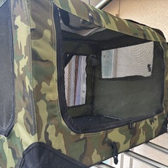 ) 【 ペットケージ 】 折りたたみ ソフトケージ M (グリーン 迷彩) 約42×60×42cm 重量 約3㎏ キャリーバック メッシュ アウトドア ソフトクレート 犬 猫 小型犬 中型犬 用 持ち運びの画像