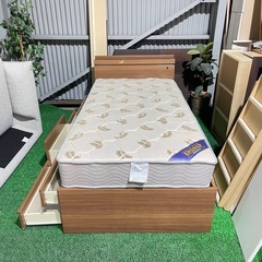 💥激安💥🚚自社配送🚚　大量収納付き　シングルベッド　柔らかめマットレスセット　コンセント付き　ライト付き の画像