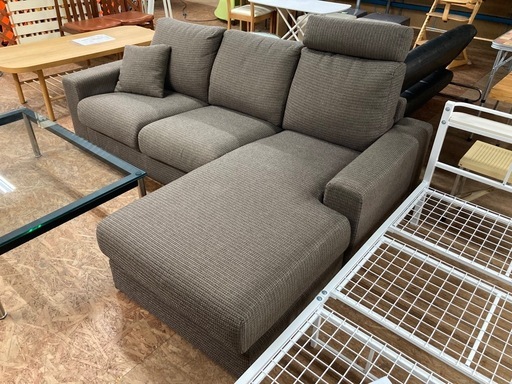 カウチソファ 3人掛けソファ ブラウン ファブリック 中古