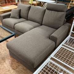 カウチソファ 3人掛けソファ ブラウン ファブリック 中古の画像