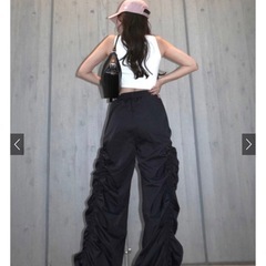 GRL ギャザー ワイドパンツ ブラックの画像