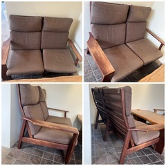 木製フレーム2人掛けソファ 2点セットの画像