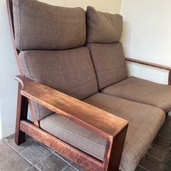 木製フレーム2人掛けソファ 2点セットの画像