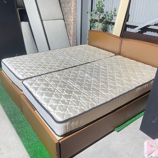 ?激安??自社配送? 収納付き　キングワイドサイズベッド　柔らかめマットレスセット 