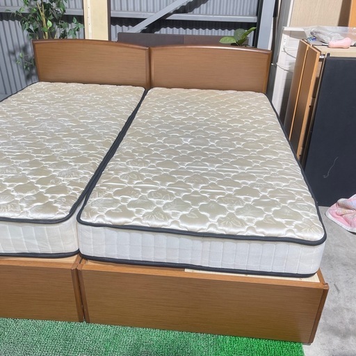 ?激安??自社配送? 収納付き　キングワイドサイズベッド　柔らかめマットレスセット 