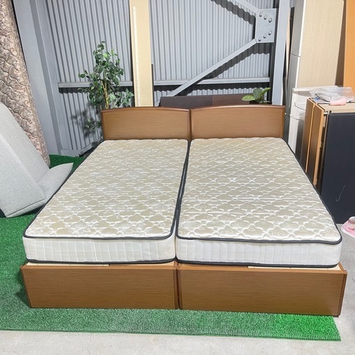 ?激安??自社配送? 収納付き　キングワイドサイズベッド　柔らかめマットレスセット 