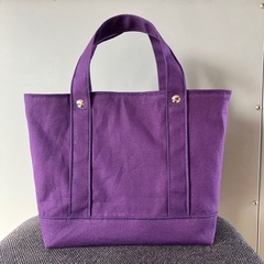 ハンドメイド帆布トートバッグ ダークプラム 紫色ペットボトルホルダー付0307新品未使用の画像