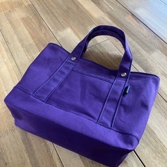 ハンドメイド帆布トートバッグ ダークプラム 紫色ペットボトルホルダー付0307新品未使用の画像
