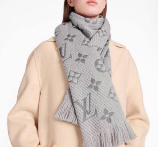【正規品】LOUIS VUITTON ルイヴィトン マフラー グレー LVロゴ