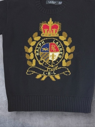 【美品】LAUREN RALPH LAUREN エンブレムニット 刺繍王冠ロゴ