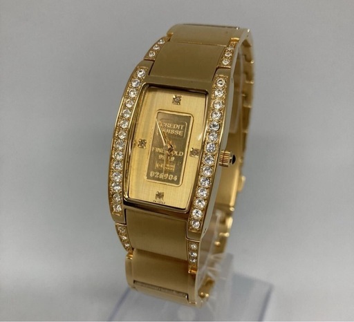 金価格高騰‼️【稼働品】ELGIN エルジン クォーツ 腕時計 CREDIT SUISSE 1g インゴット K24 999.9 FINE GOLD ダイヤモンド
