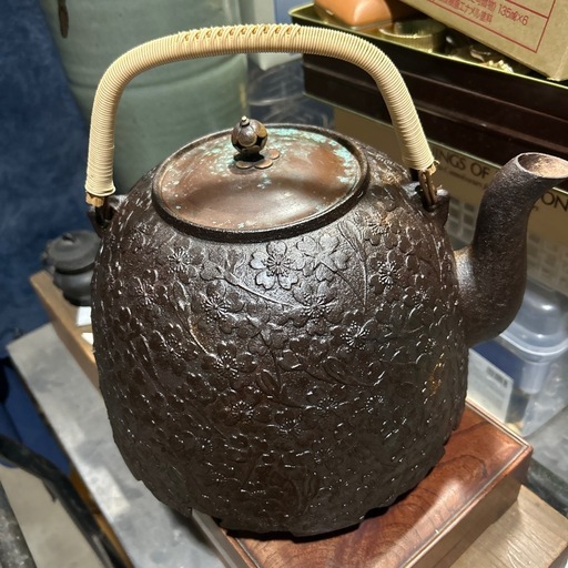 鉄瓶 南部鉄器 大正〜戦前 銅蓋 桜柄