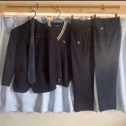 【校章付】草加東高校 男子制服 5点（ブレザー・冬夏スラックス・セーター・タイ）