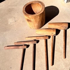 臼（うす）＆杵（きね）5本セット　行事やイベントにの画像