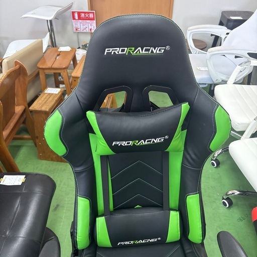 ゲーミングチェア　プロレーシング　グリーン　黄緑　green ハイバックチェア　リクライニングチェア　椅子　イス　キャスター　