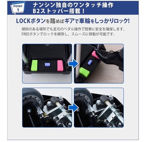 ナンシン コンパクトキャリー台車 ストッパー&荷崩れ防止ガイド付 (積載荷重150kg) 折りたたみ YNC-7050B