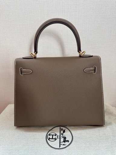 エルメス HERMES ケリー25　外縫い W刻 エトゥープ/GD金具 エプソン ショルダーバッグ レディース 中古