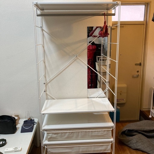 無印良品 スチールユニットシェルフ ワードローブセット 幅86cm ホワイト 収納ラック【福岡市 引取限定】