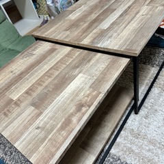 LOWYA木目調ネストテーブル2個セットの画像