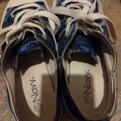 Navy スニーカー ブルー迷彩柄 23～23.5cmの画像