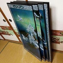 ★動画有り！　特大横238㎝　螺鈿細工/らでん　壁掛け/壁飾り4枚組　【花鳥風月の図】　現物確認後の購入OK！の画像