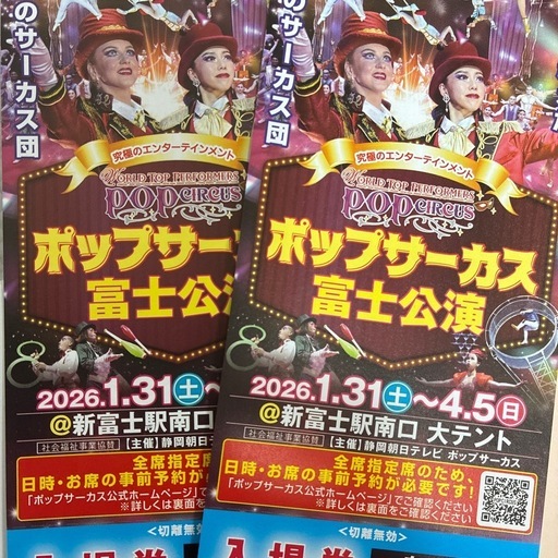 ポップサーカス　富士公演　入場券大人2枚セット