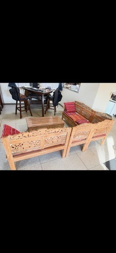 【バリ家具 ソファ＆テーブルセット】ほぼ新品・クッション付き