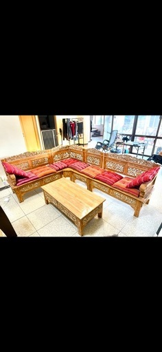 【バリ家具 ソファ＆テーブルセット】ほぼ新品・クッション付き