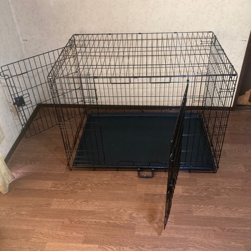 【美品】⑤ペットケージ　ダブルドア　折り畳み式　トレー付き  107cm x 71cm x 76cm