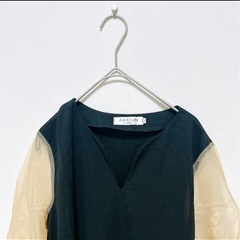 バルーンスリーブ Vネック ロングワンピース Mの画像