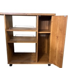 天然木キッチンワゴン　棚板高さ調節可　キャスター付の画像