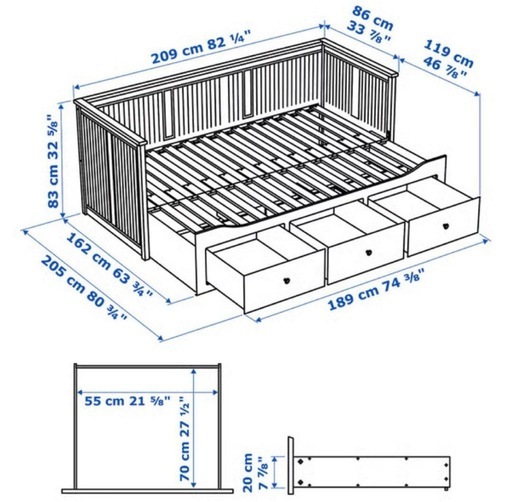 期間限定価格！【フレームのみ】HEMNES ヘムネス　デイベッドフレーム（引き出し×3）, ホワイト, 80x200 cm
