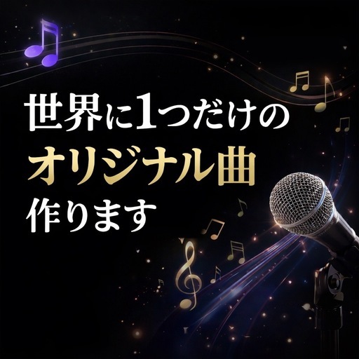 【どんな曲をつくりたいですか？】あなたのストーリーやテーマをもとに 世界に1つだけの楽曲を作ります。  例えば  ・YouTubeのテーマ曲 ・お店のBGM ・恋人へのプレゼント曲 ・誕生日ソング ・オリジナルラップ ・SNS用BGM  など制作可能です。  データは ・WAV ・MP3  でお渡しでき ます。  まずはお気軽にご相談ください。