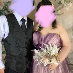 ぽっちゃりさんにおすすめパープル チュールドレス ビーズ装飾付き
の画像