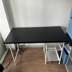 【美品】ブラック 木目天面 デスク(サイド収納付き)の画像