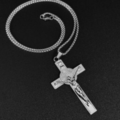 N64《新品・ステンレス》クロスネックレス 十字架 イエスキリスト/シルバー ユニセックス の画像