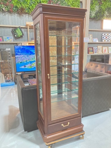 K9①★maruni マルニ木工★キュリオケース 地中海シリーズ W64cm 特注品 棚板ガラス8枚 飾り棚 インテリア