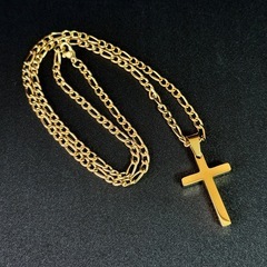 N 69《新品・ステンレス》ゴールドクロスネックレス・フィガロチェーン/十字架ユニセックス/メンズ の画像