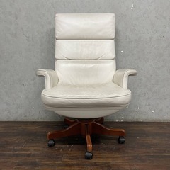 ww5/64 FRATELLI MASCHERONI CONNGRESS 127 アームチェア レザー ウッド ホワイト 特注 希少 ヴィンテージ 家具 イタリア★直接引取歓迎◎の画像