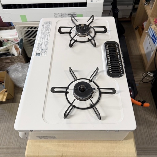 【超美品‼️】パロマ 2022年製 LP(プロパン)ガス用 ガステーブル左強火/水無し片面焼きグリル ナチュラルホワイト♪