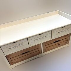 【自社配送は札幌市内限定】◆不二貿易 ベンチスツール ミッシェル◆収納棚/引き出し付き/カントリー調/倉庫保管品の画像