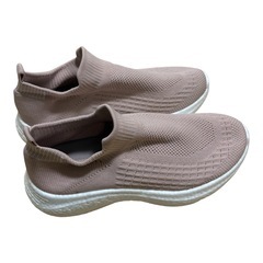 24.5　軽量 ピンクニット スリッポン スニーカー 上履き 通気性 ウォーキングの画像