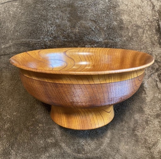 山中漆器　向出 二郎 作　欅　高台付盃　31.5cm 10.4分 けやき 天然木
