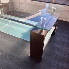 ガラス天板ローテーブル 幅1000×奥行600×高さ380mm ダークブラウン センターテーブル クリア モダンデザインの画像