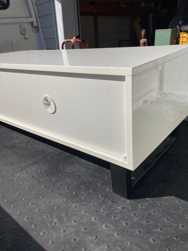 美品 テレビ台 ローボード 白 ホワイト ガラス棚付 幅約118cmエナメル