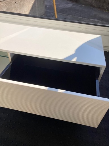 美品 テレビ台 ローボード 白 ホワイト ガラス棚付 幅約118cmエナメル