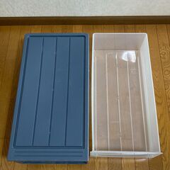 【中古/長期保管品/お引取り限定】■収納ケース■ブルーグレー×クリア■W340mm×D790mm×H220mm■の画像