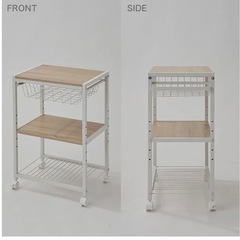 LOWYA キャスター付きキッチンワゴン 3段 木目×ブラック 収納ラック レンジ台の画像