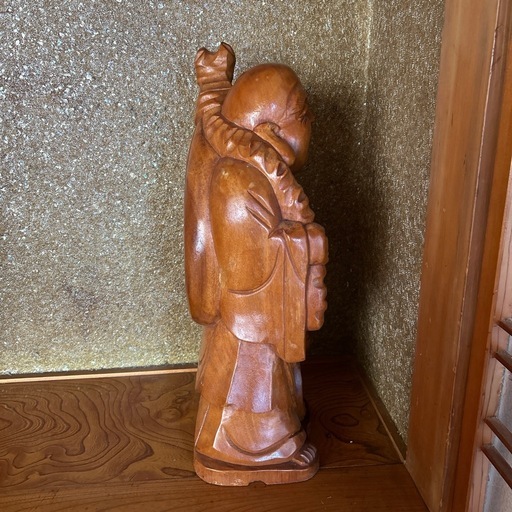 昭和レトロ　置物　木彫り　大型　縁起物　布袋様　金運　61cm