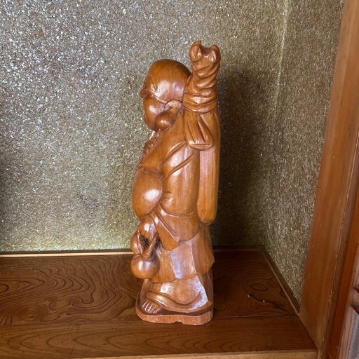 昭和レトロ　置物　木彫り　大型　縁起物　布袋様　金運　61cm